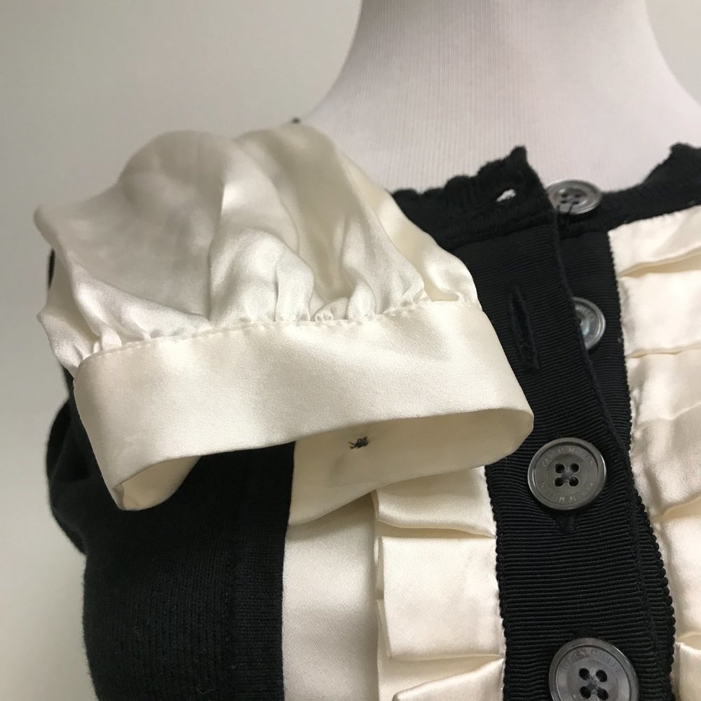 Karen Millen black ivory satin pleated button up cardigan sweater shirt S 1 - Picture 4 of 6